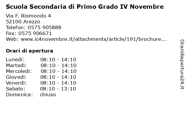 Orari di apertura Scuola Secondaria di Primo Grado IV Novembre